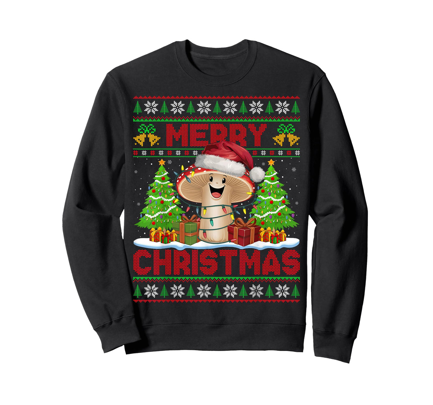 Funny Mushroom Ugly Christmas Sweaters Santa Hat Lights Xmas T-Shirt
