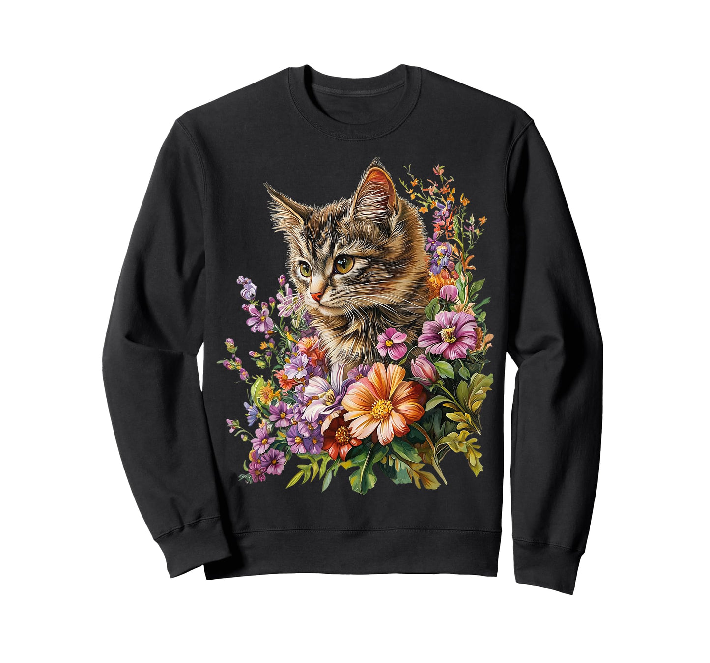 Cat Flower Floral Cute Kitten Graphic T-Shirt