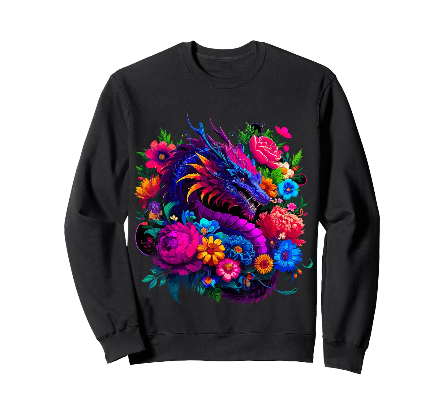 Floral Dragon T-Shirt, Small, Black