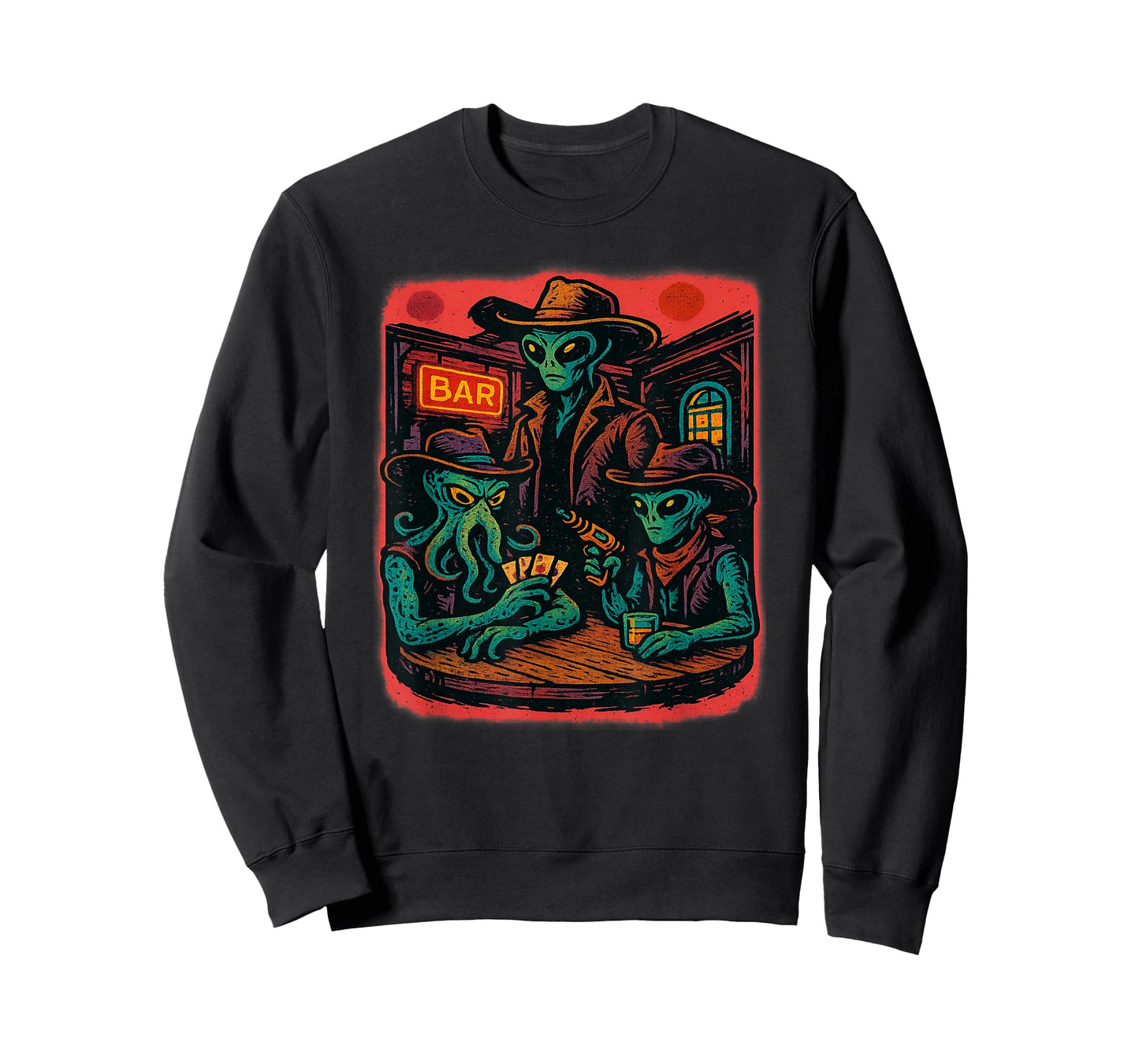 Aliens Playing Cards in Wild West Bar Scene T-Shirt