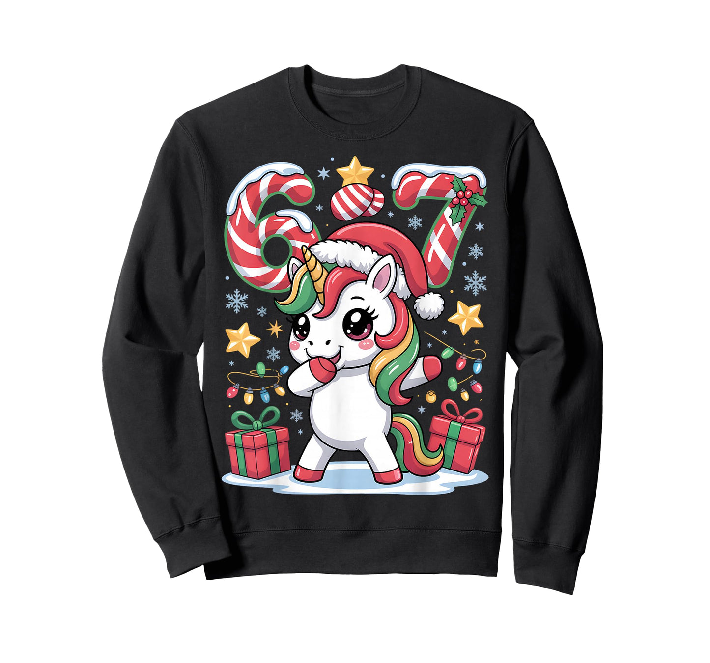 Six Seven Christmas Unicorn Meme Funny Cute Holiday Design T-Shirt