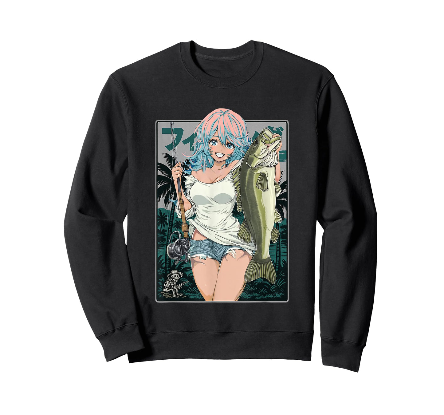 Sexy Anime Girl japanese Fisherman Girl Fishing Bass T-Shirt