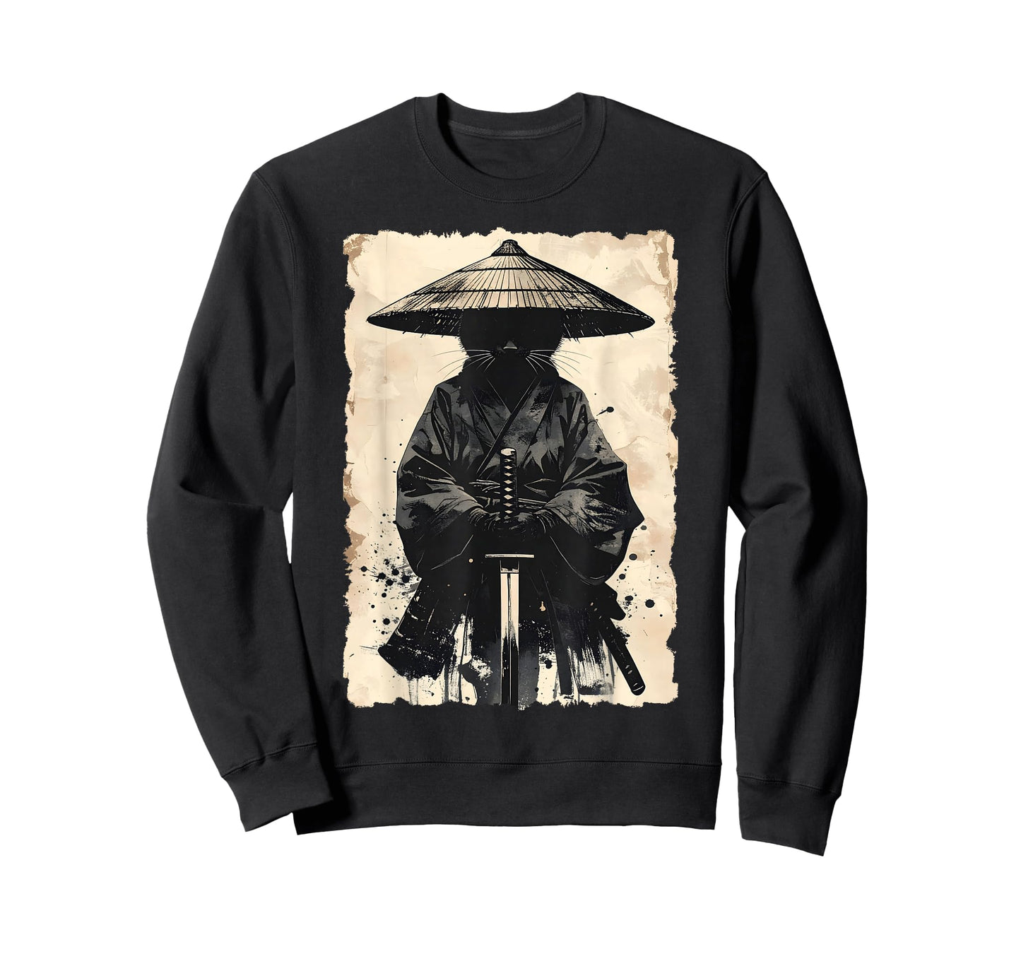 Samurai Cat Vintage Japanese Graphic Warrior Anime Art T-Shirt