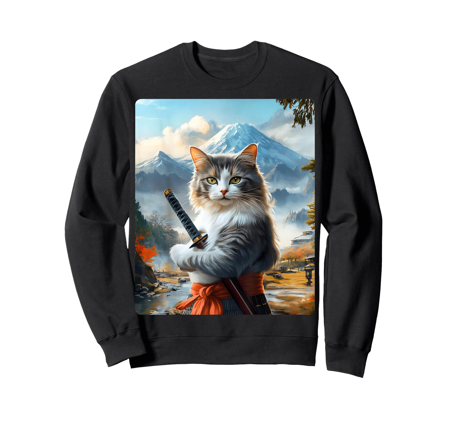 Samurai Cat T-Shirt for Men Women Girls Kids