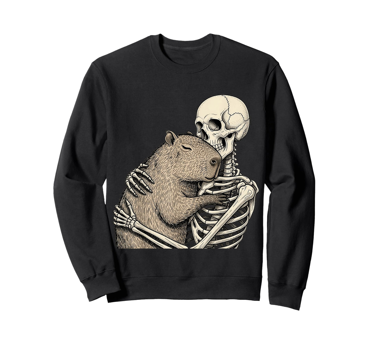Skeleton Hugging Capybara Halloween Capy Lover Spooky Season T-Shirt