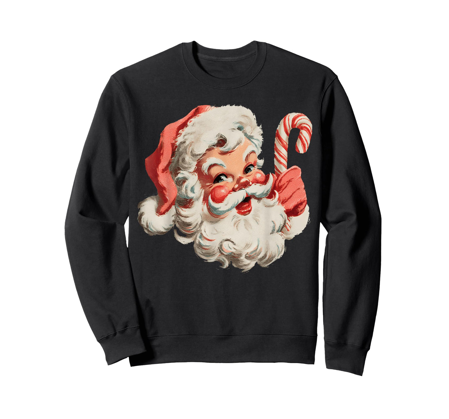 Vintage Retro Merry Christmas Santa Claus Face Candy Cane T-Shirt