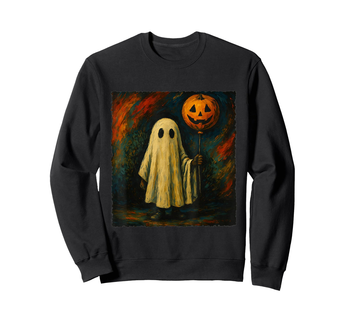 Vintage Ghost Holding Pumpkin Balloon Halloween Art T-Shirt