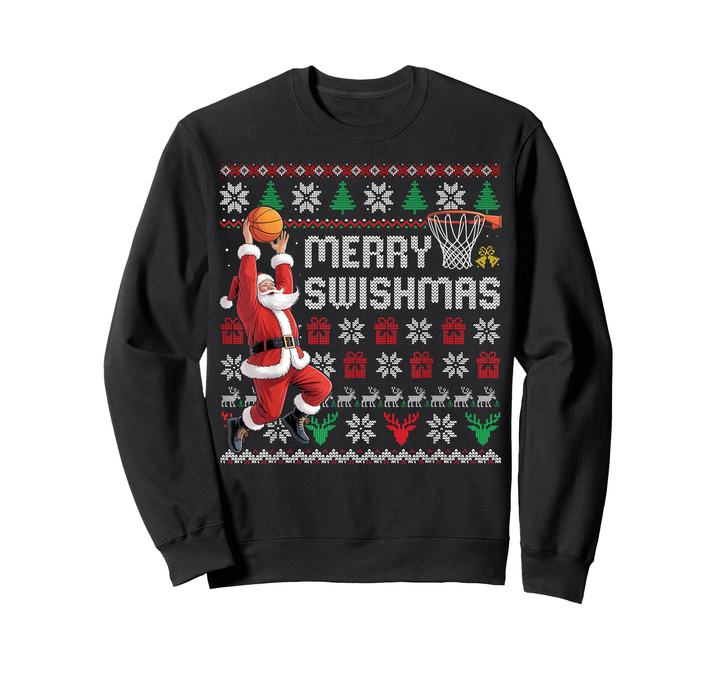 Merry Swishmas Basketball Ugly Christmas Sweater Men Boys T-Shirt