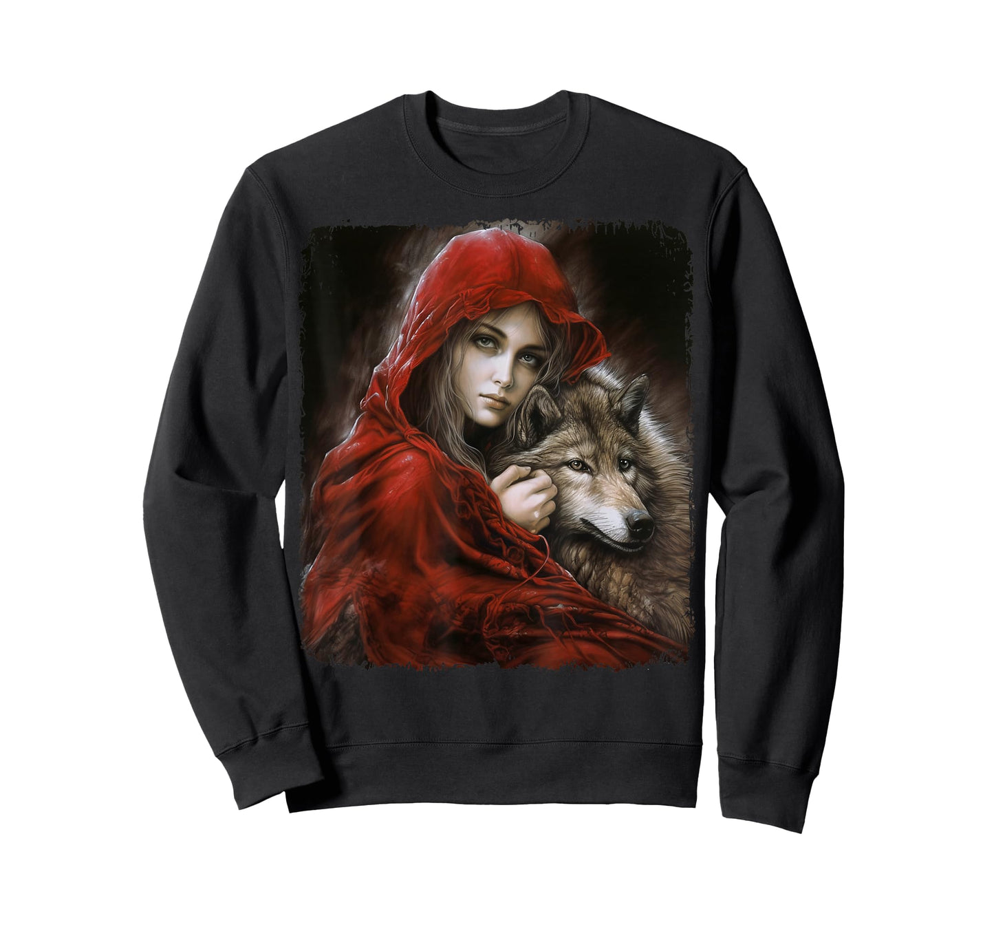 Woman with Hood in red and Gray Wolf Fantasy Art Painting T-Shirt