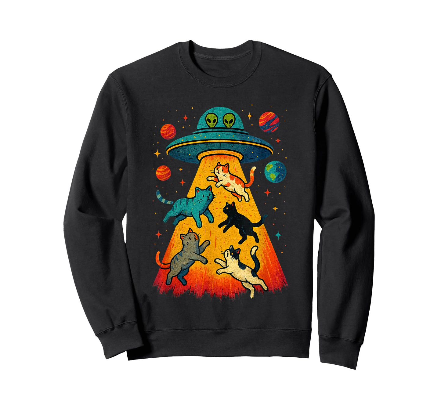 Alien Abduction Cats UFO Flying Saucer Space Girls Kid T-Shirt