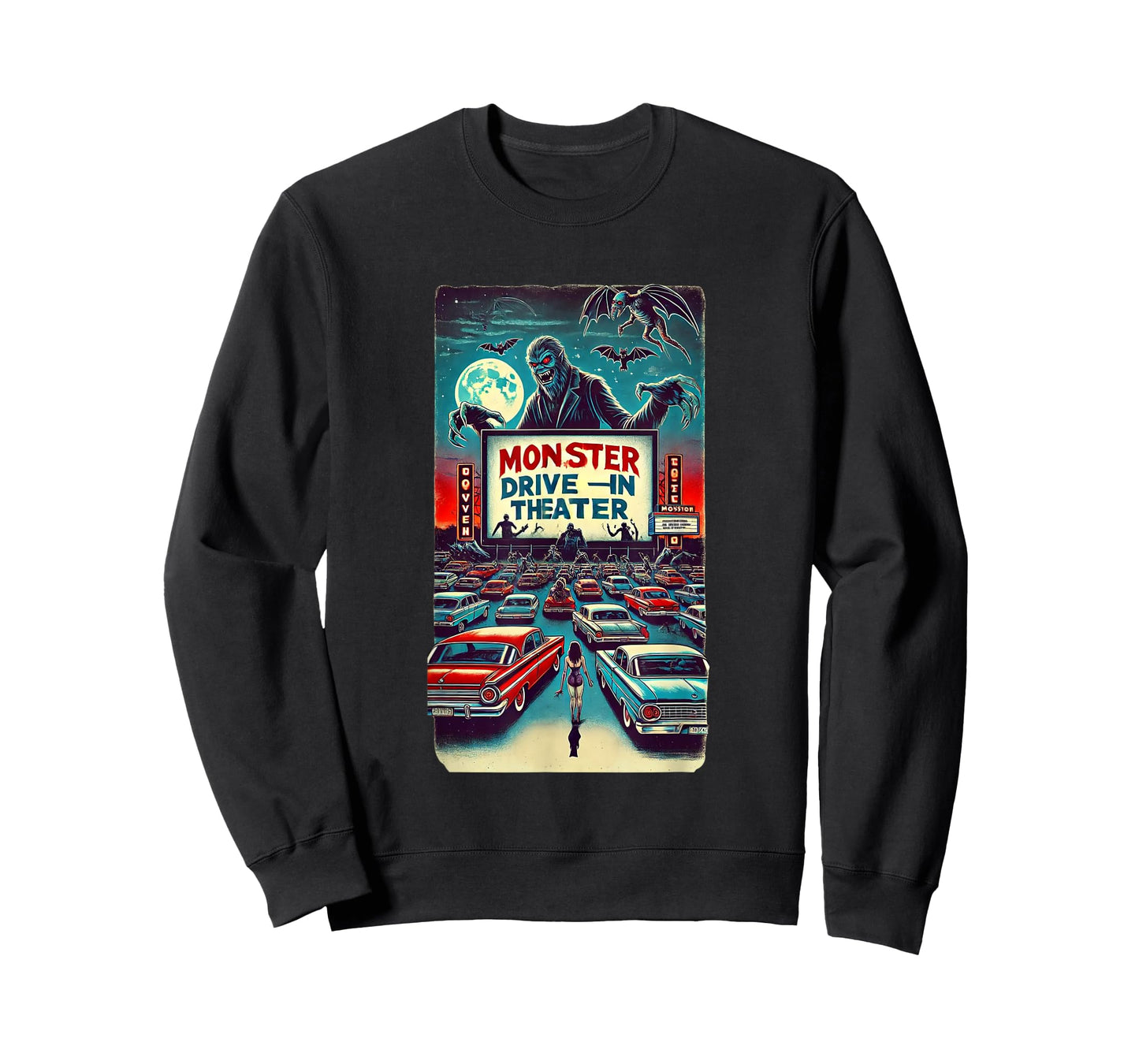 Retro Monster Horror Drive-In Halloween Design T-Shirt