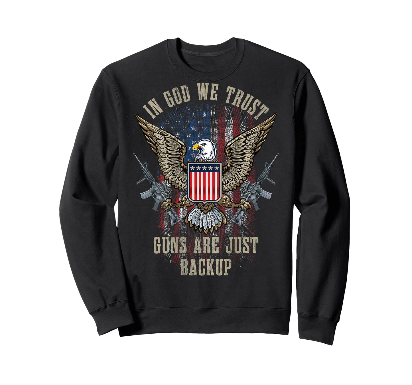 in God We Trust Guns are Just Backup American Flag ON Back T-Shirt Small