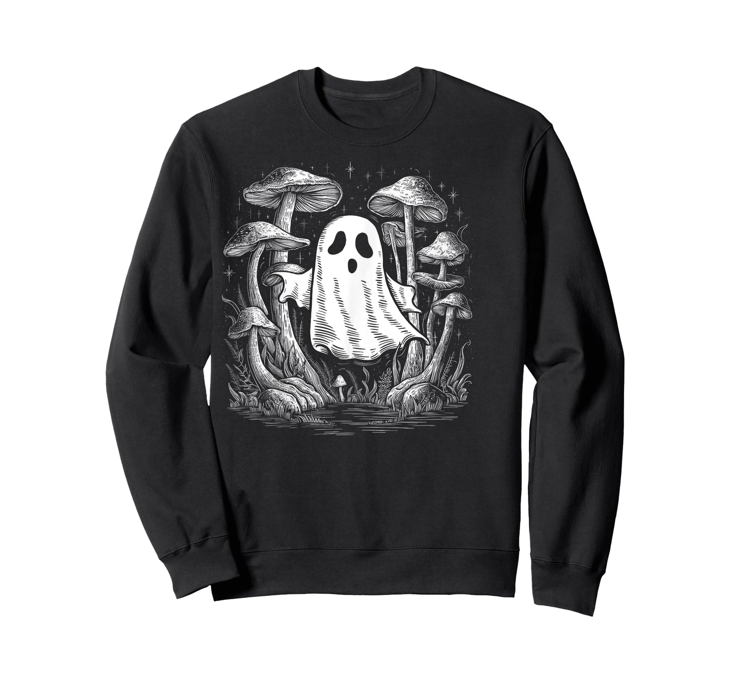 Spooky Ghost In Forest Of Mushrooms T-Shirt