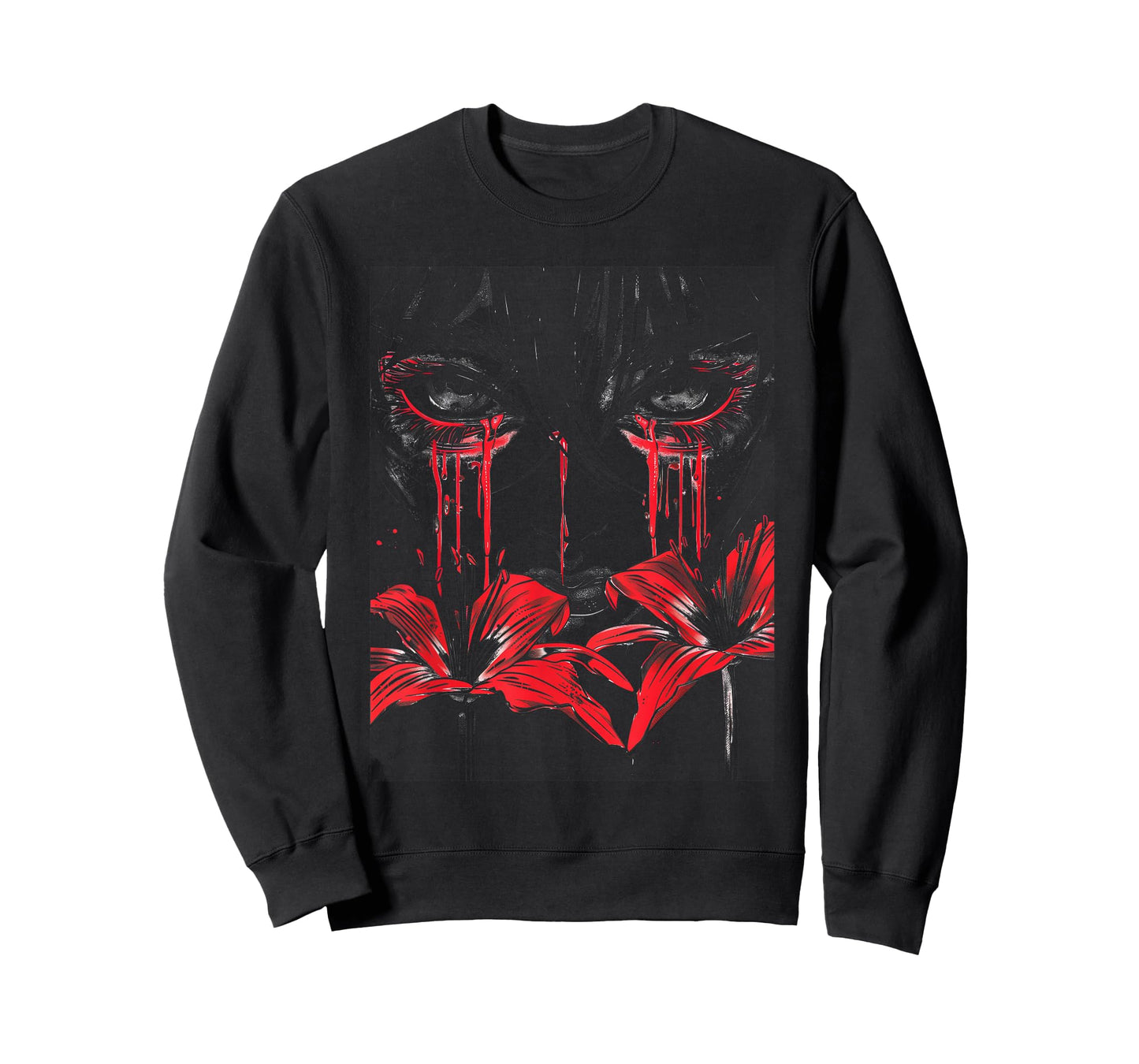 Anime Goth Sad Red Emo Art Flowers Tears Edgy Beauty T-Shirt