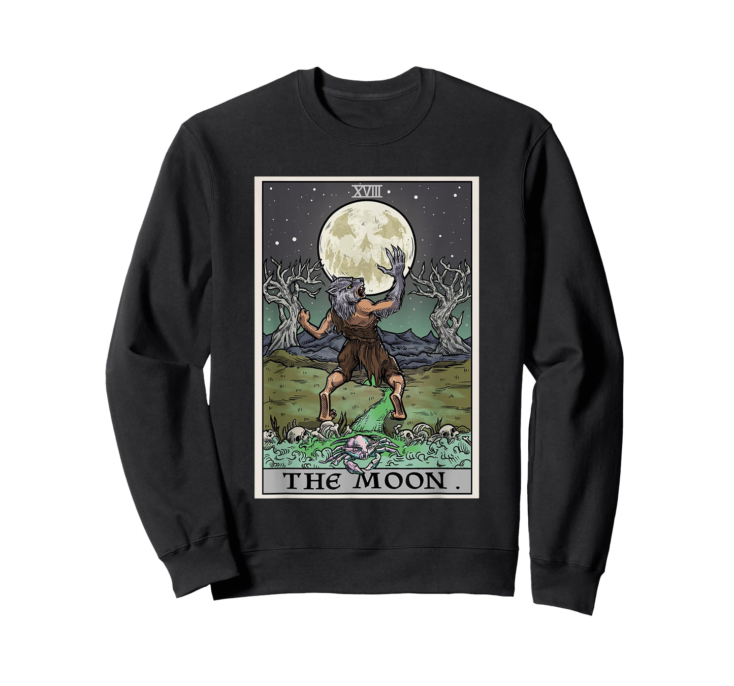 The Moon Tarot Card Halloween Werewolf Gothic Witch Horror T-Shirt