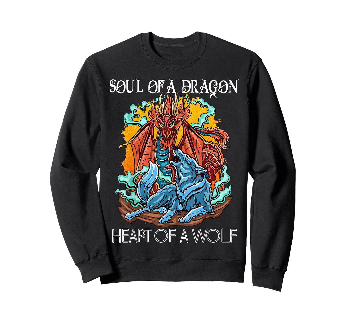 Heart of a Wolf Soul of a Dragon Goth Dragon and Wolf T-Shirt