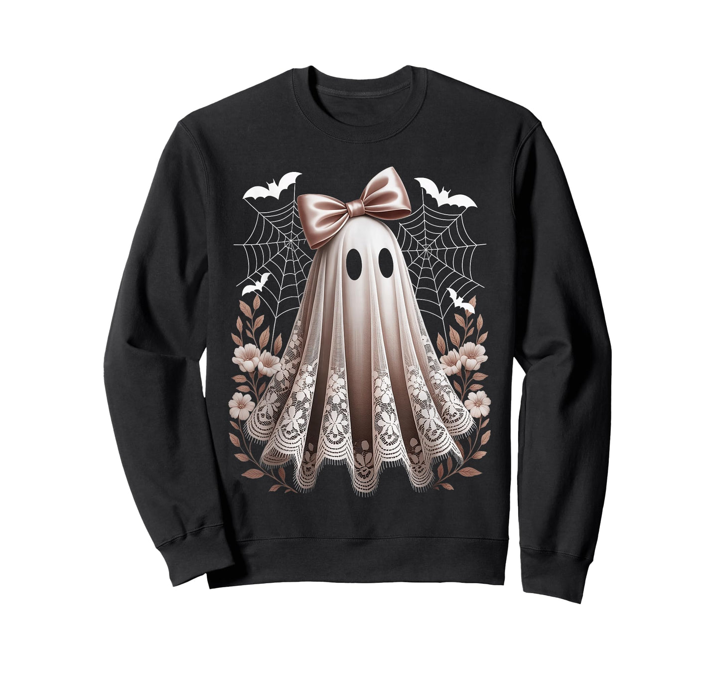 Vintage Halloween Floral Lace Ghost Coquette Bow Spooky Boo T-Shirt