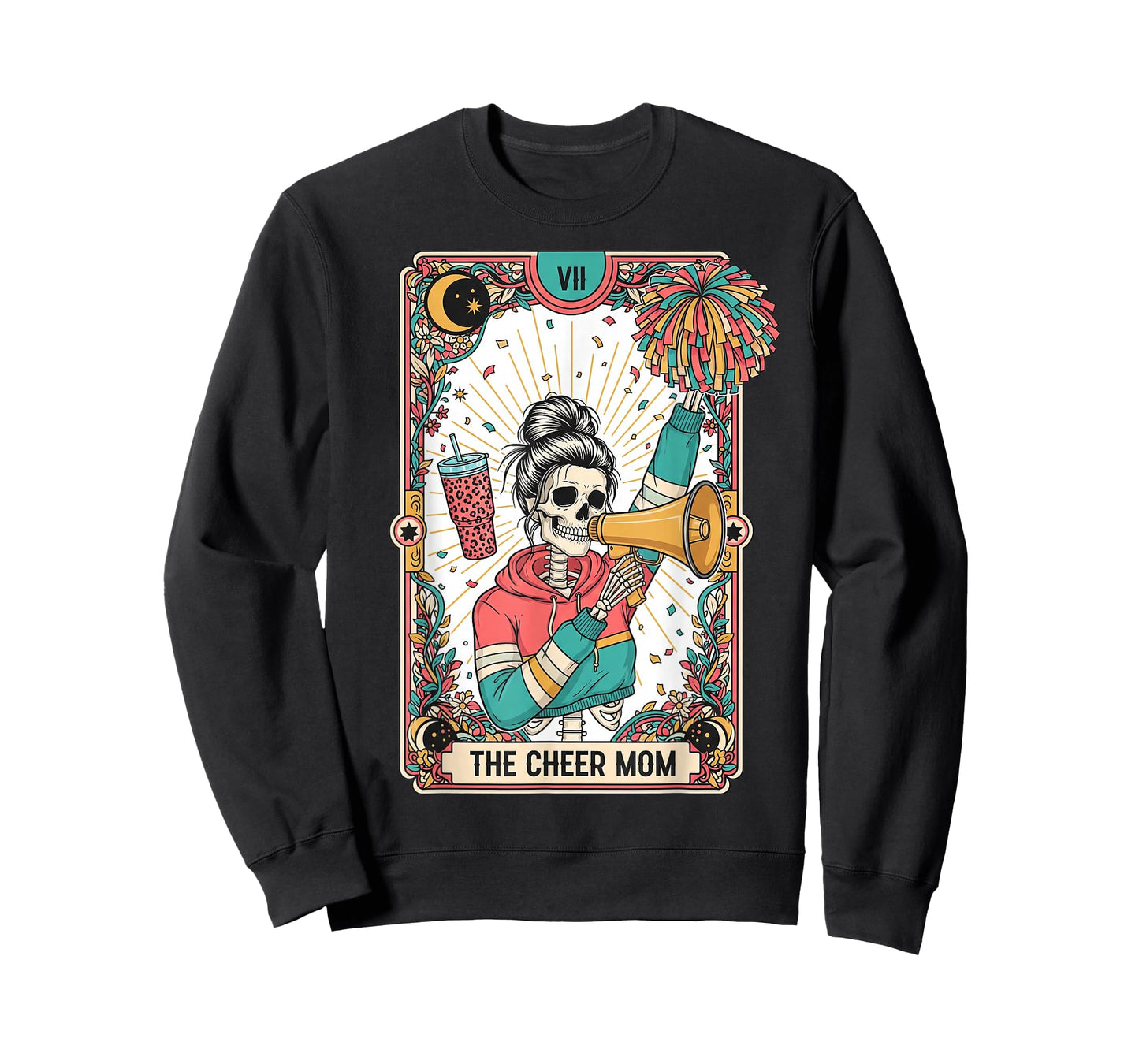 Tarot Card Gothic Cheer Mom Skeleton Funny Cheerleader Mama T-Shirt