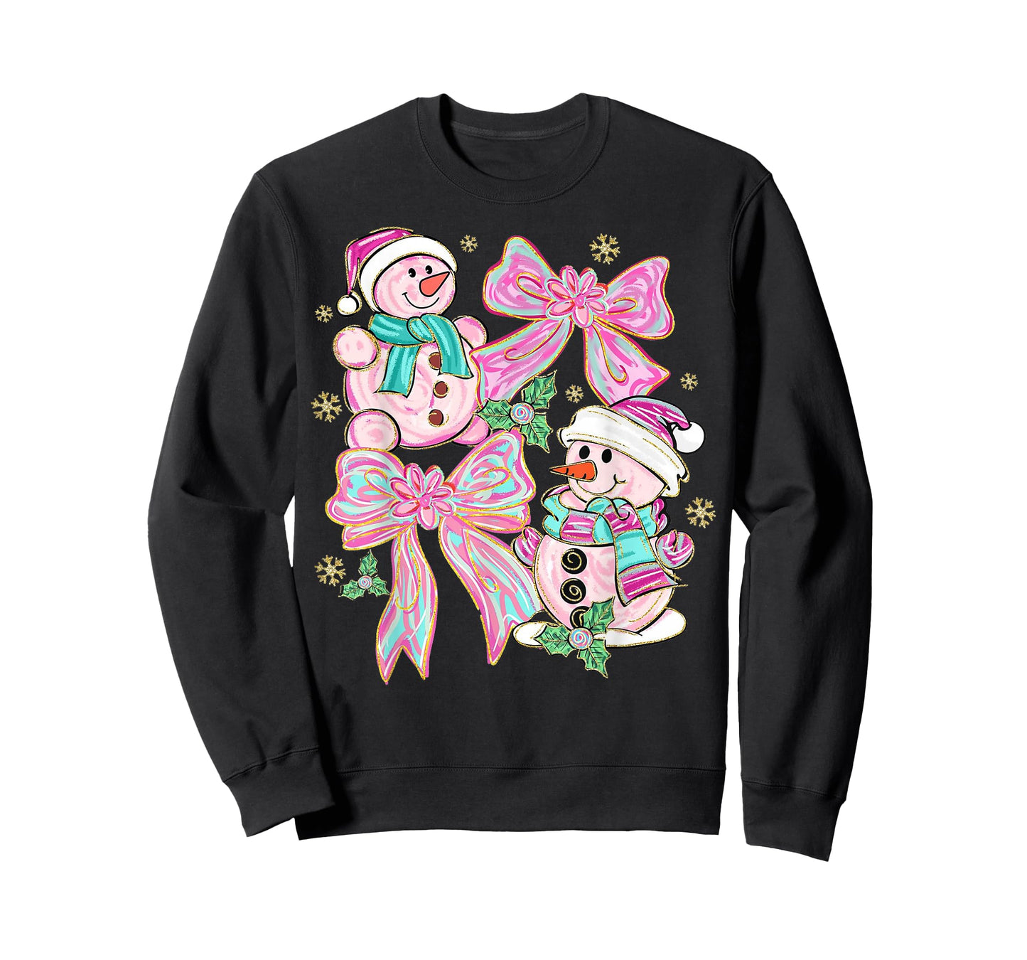 Pink Coquette Snowman Christmas Cute Holiday Design T-Shirt