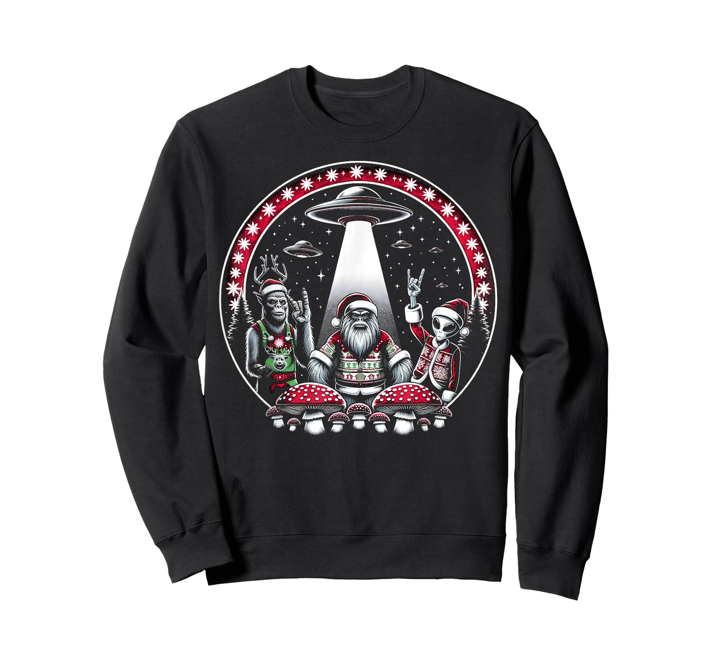 Unique Christmas Santa Alien Bigfoot Reindeer Holiday T-Shirt