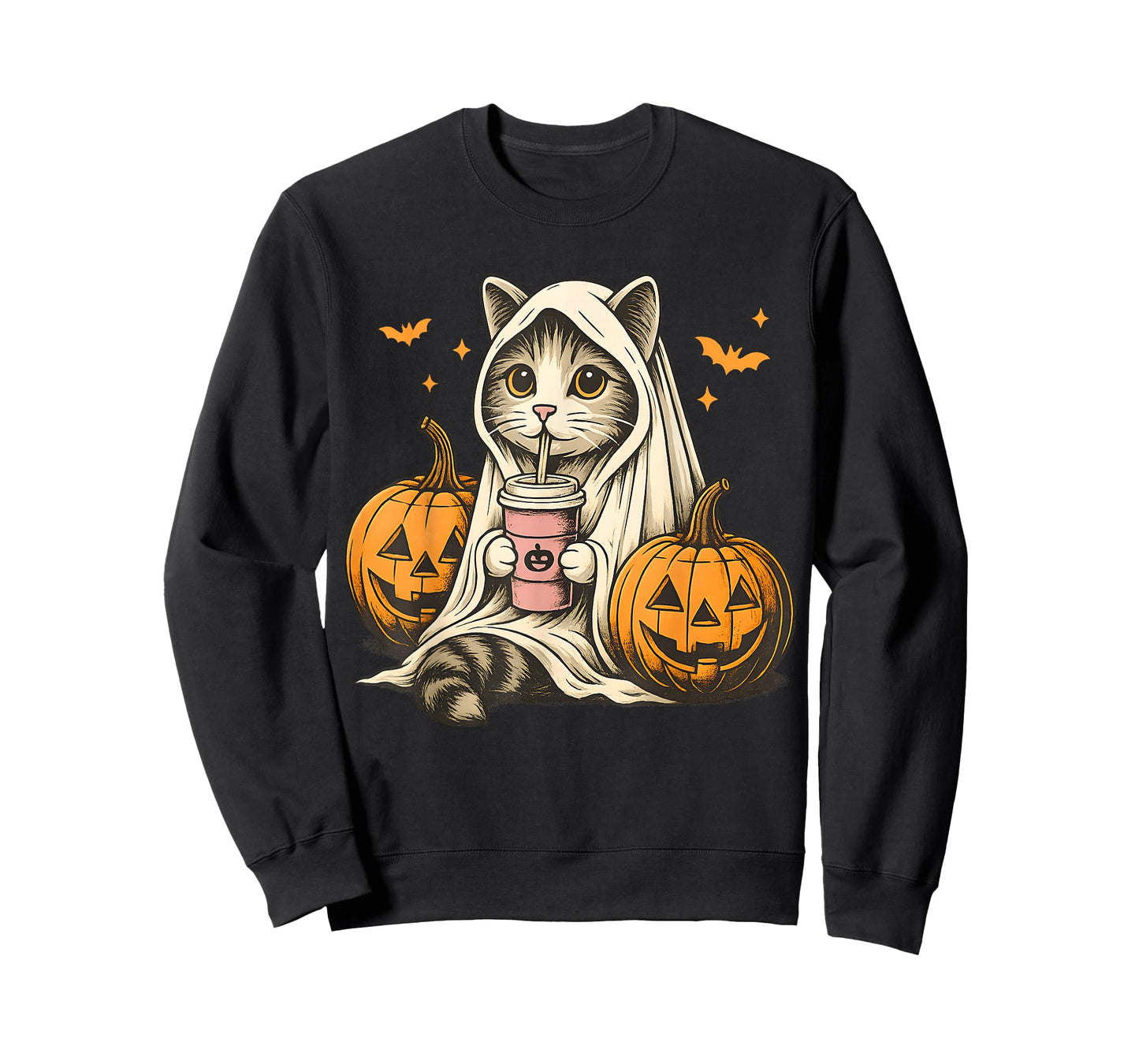 Cute Ghost Pumpkin Halloween Cat Costume Cat Lovers T-Shirt