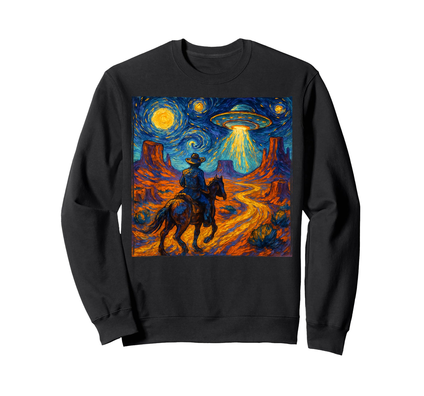 Surreal Space Cowboy UFO Alien Western Trippy Cosmic Art T-Shirt
