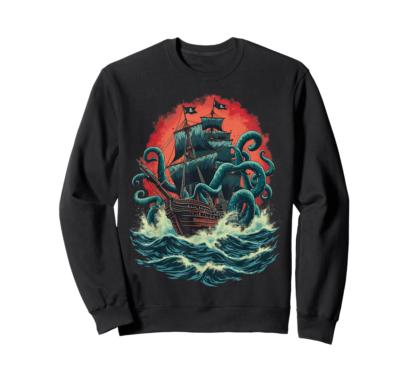 Pirate Ship Kraken Ocean Battle Giant Octopus Sea Monster T-Shirt