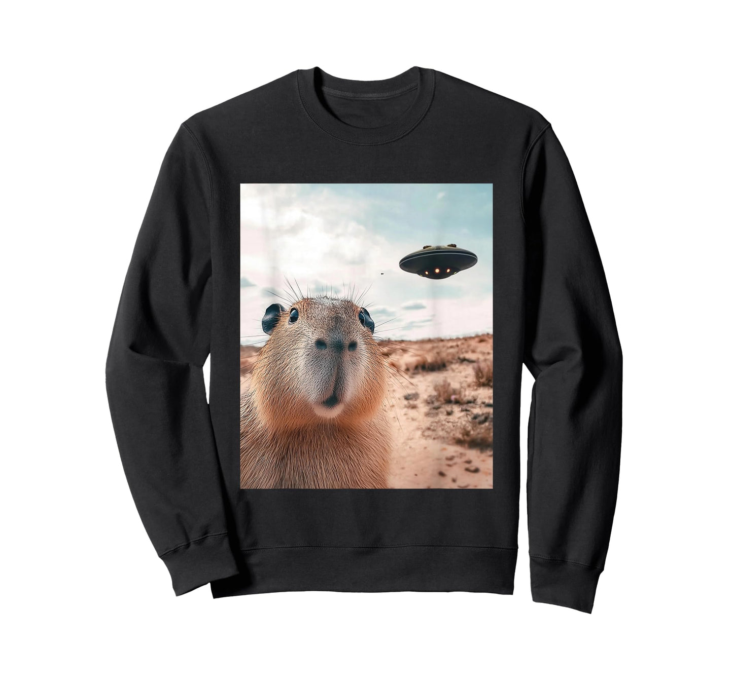 Capybara Selfie with UFOs Funny Graphic T-Shirt