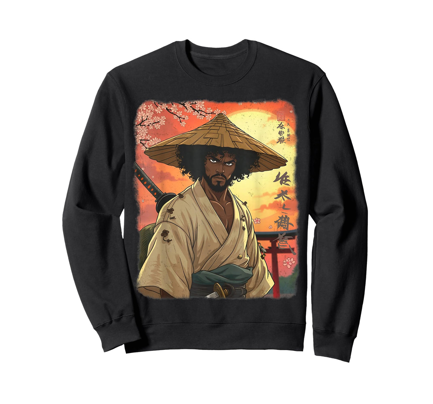 Afro American Samurai African Warrior in Anime with Katana T-Shirt