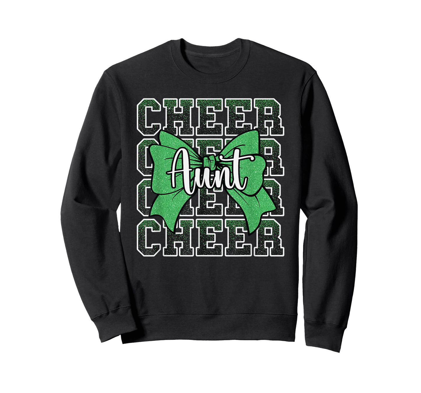 Cheer Aunt Auntie Bow Sport Cheerleader Cheerleading Green T-Shirt