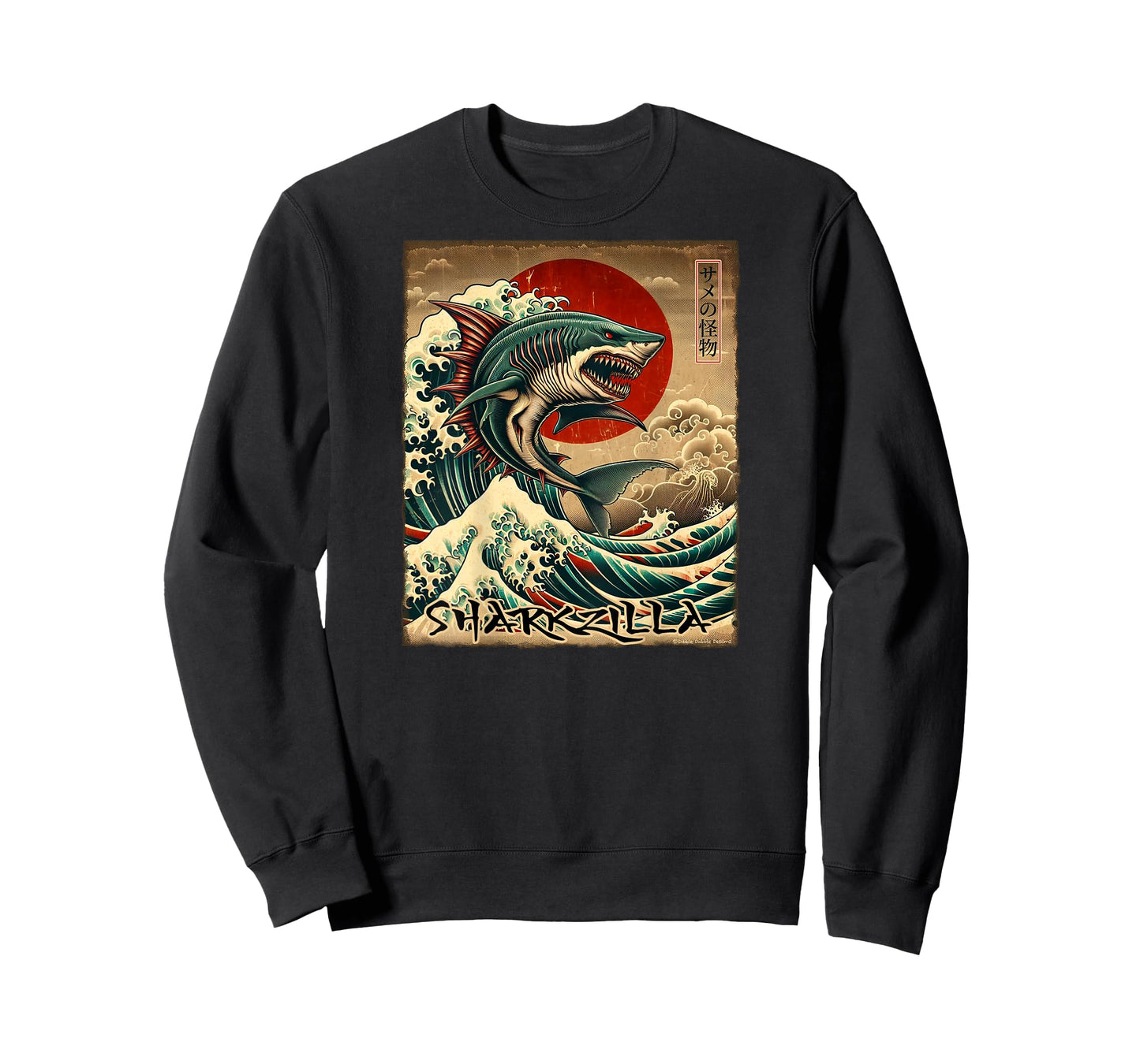 On Back Shark Kaiju Japanese Vintage Sharkzilla Great Wave T-Shirt