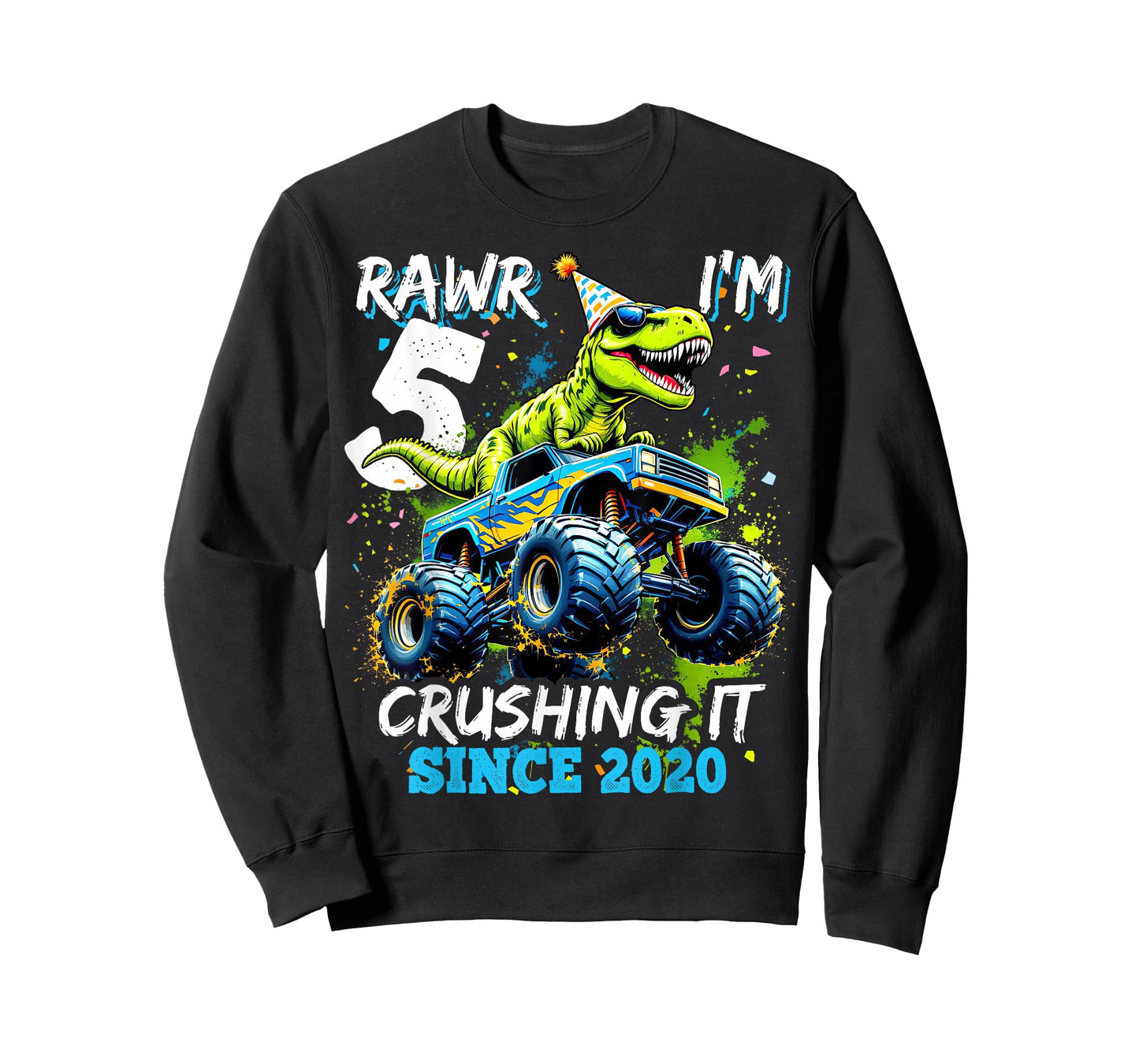 5th Birthday Monster Truck Dinosaur Party Boys Rawr I'm 5 T-Shirt