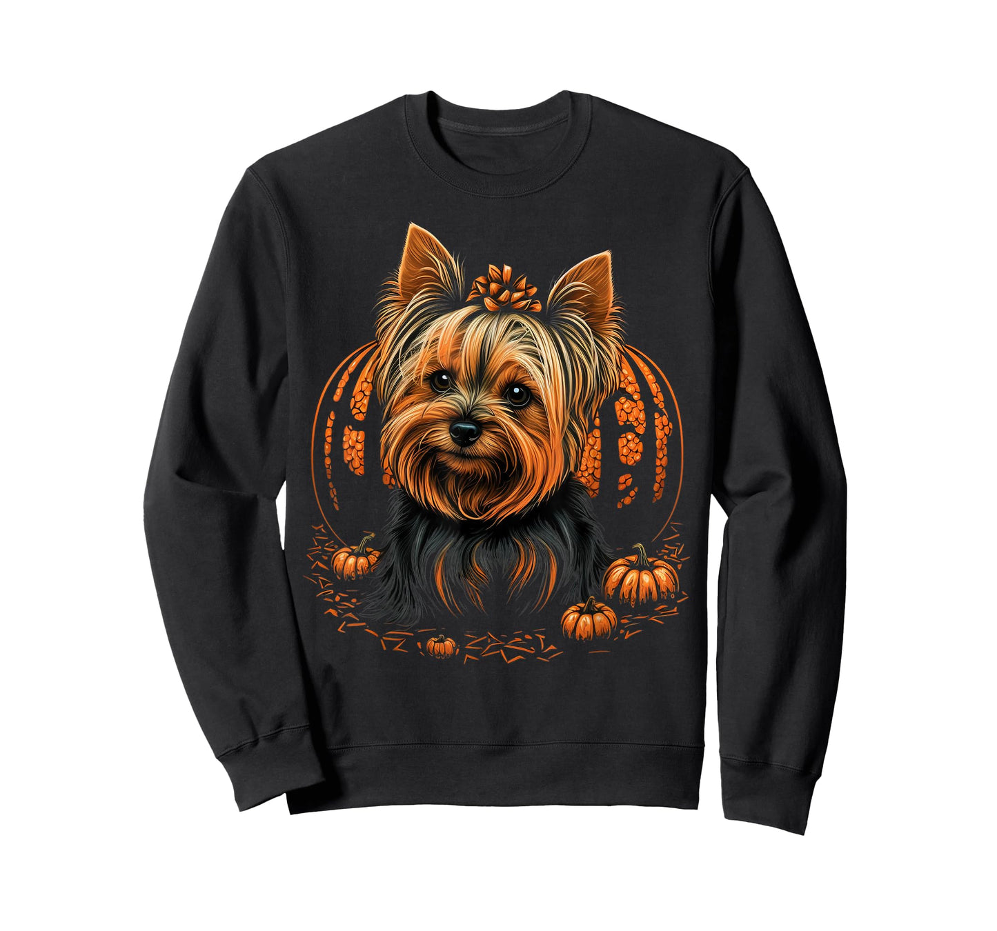 Pumpkin Yorkie Costume on Yorkshire Terrier Halloween T-Shirt