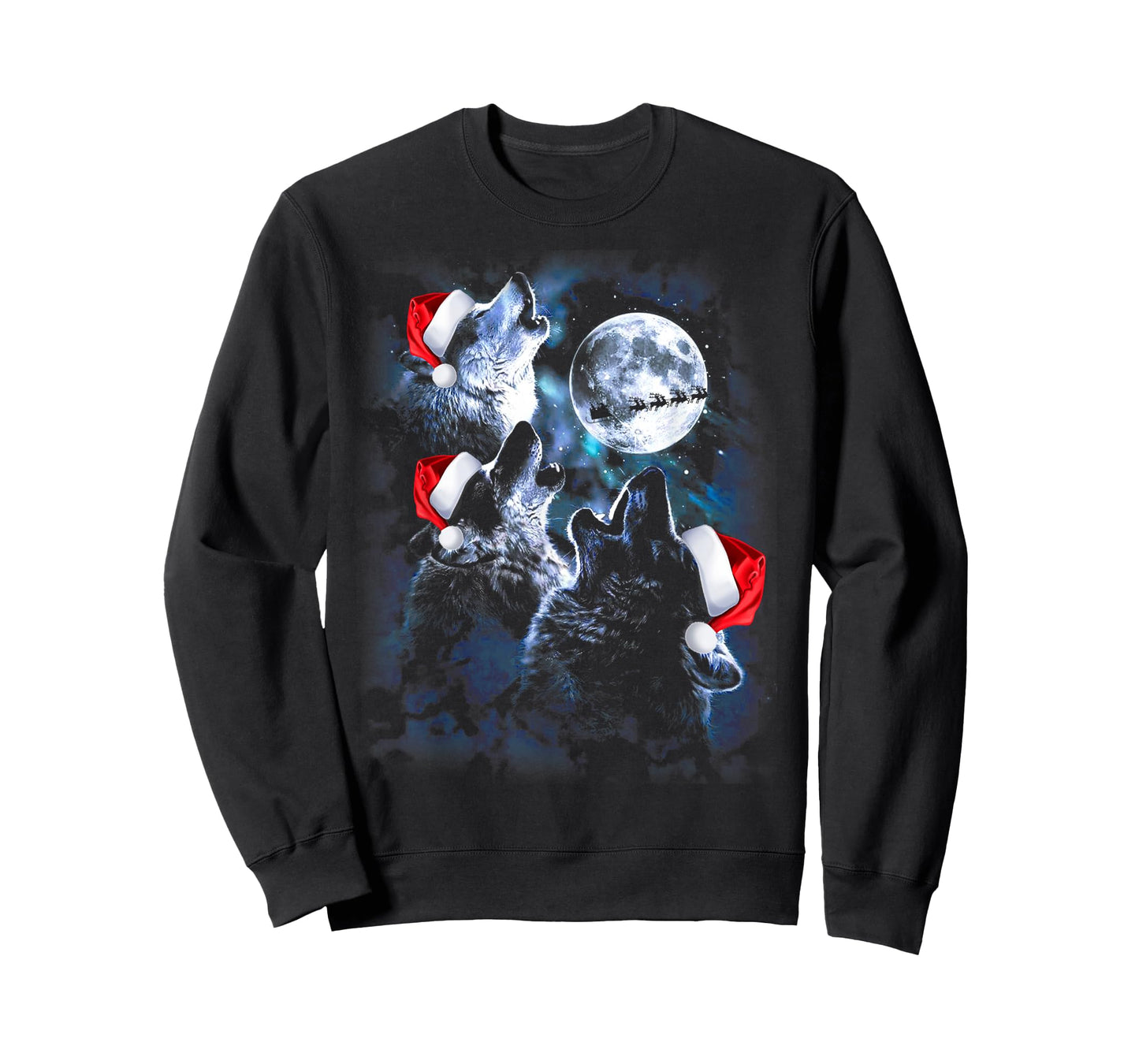 3 Wolves Howling Under Moon Christmas Santa Wolf Lover Women T-Shirt