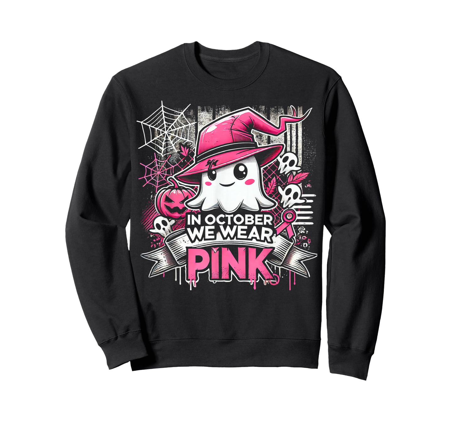 October We Wear Pink Ghost Witch Halloween T-Shirt
