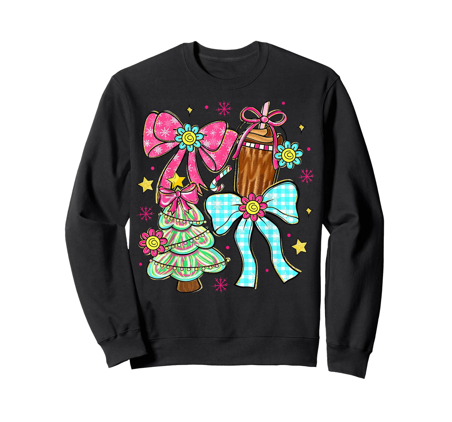 Christmas Tree Coquette Bow Cocoa Santa Women Xmas Pajamas T-Shirt