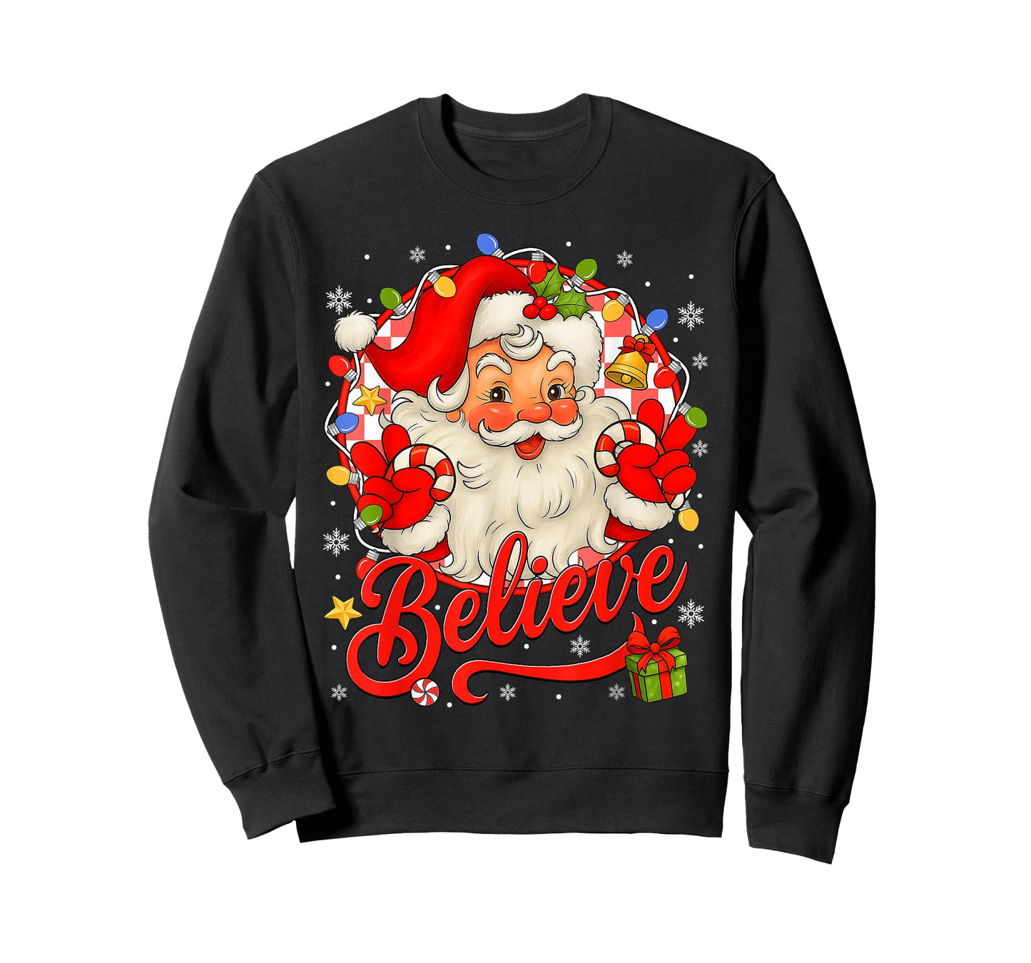 Vintage Santa Claus Believe Christmas Vibes Women Boys Girls T-Shirt