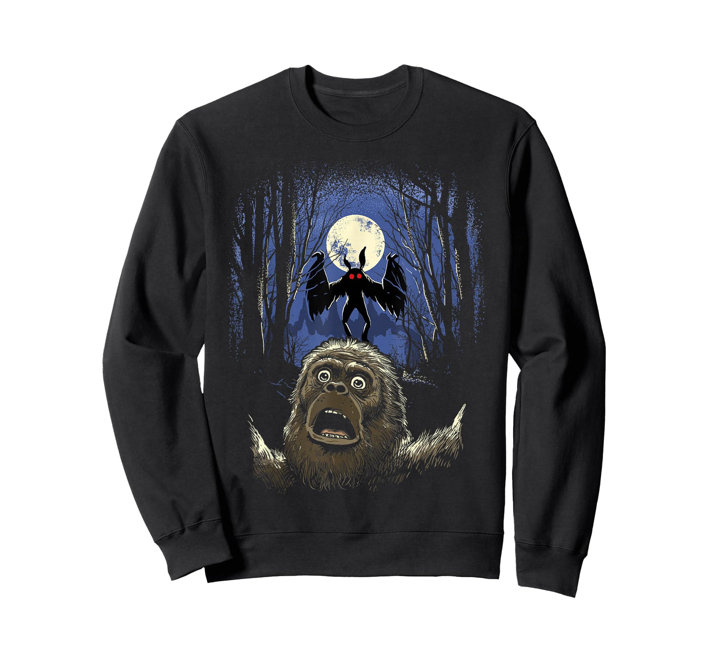 Scared Bigfoot Selfie Bigfoot With Mothman Monster Cryptid T-Shirt