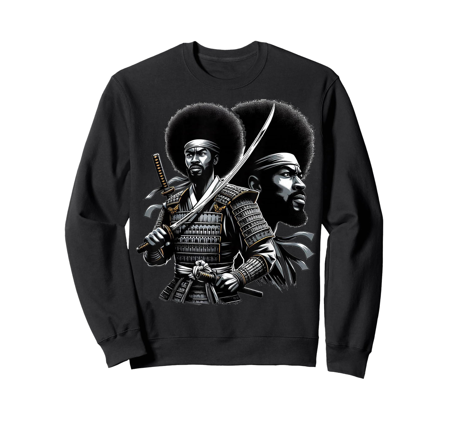 Afro American Samurai Anime Cartoon Japanese Bushido Warrior T-Shirt