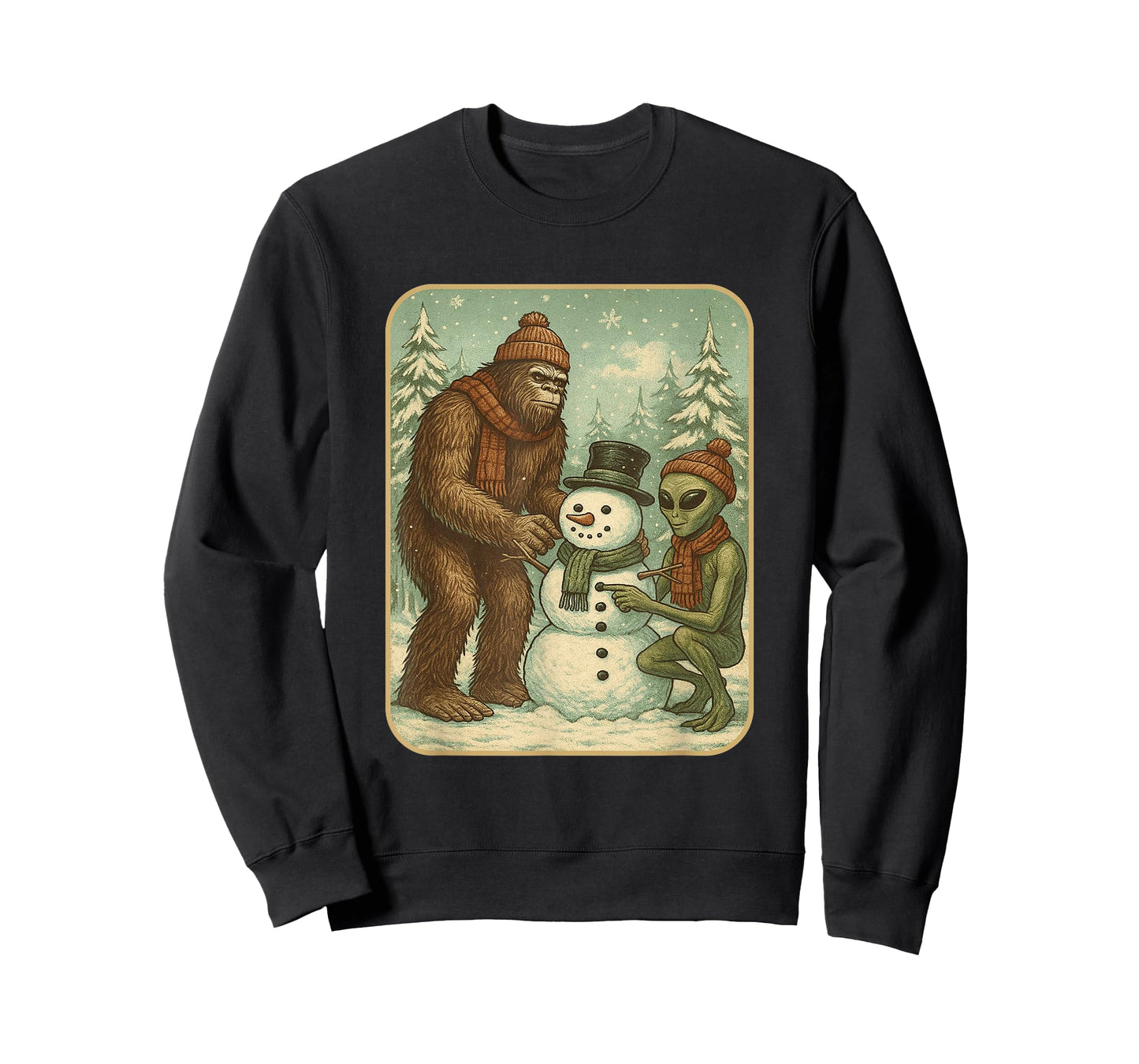 Winter Bigfoot Alien Snowman Christmas Men Boys Women T-Shirt