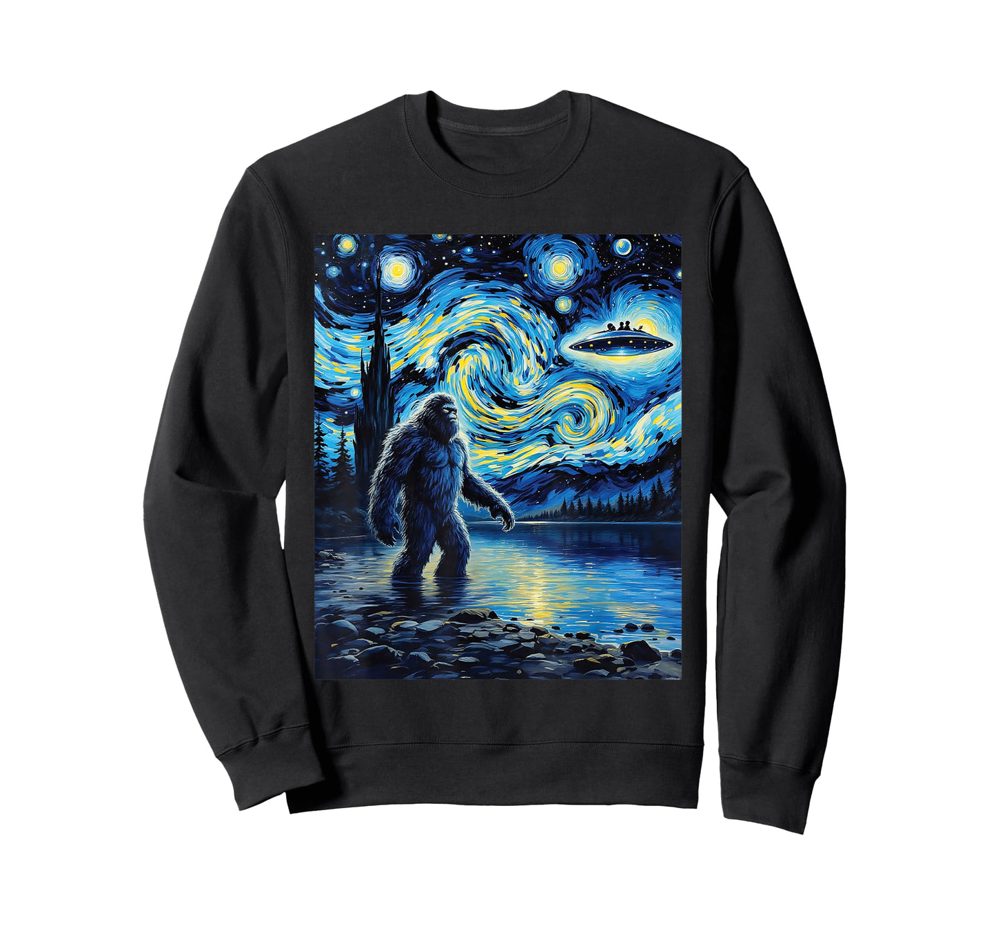 Bigfoot UFO Extraterrestrial Encounter Adventure Van Gogh T-Shirt