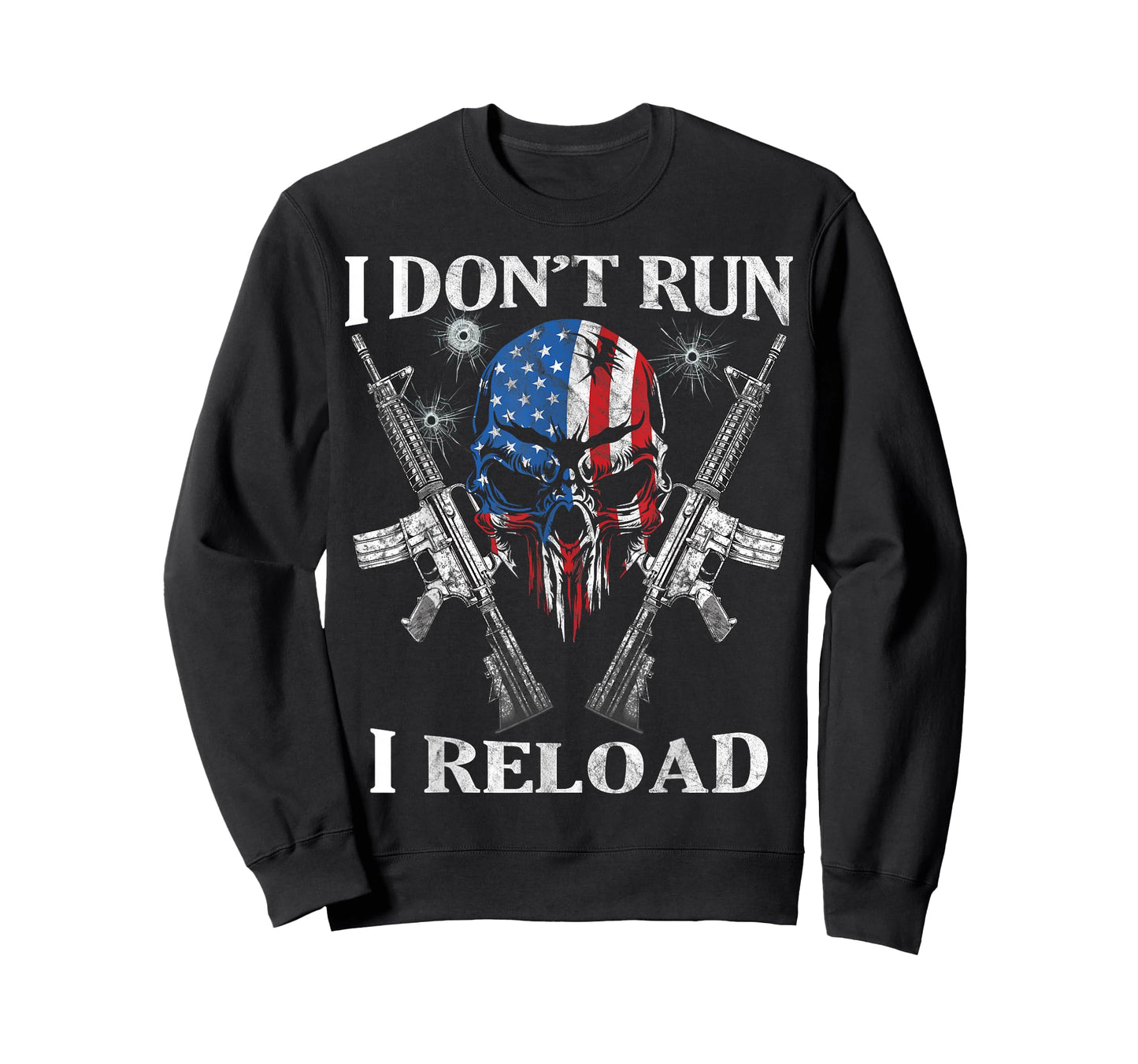 I Don't Run I Reload Gun Rights AR-15 Skull American Flag T-Shirt