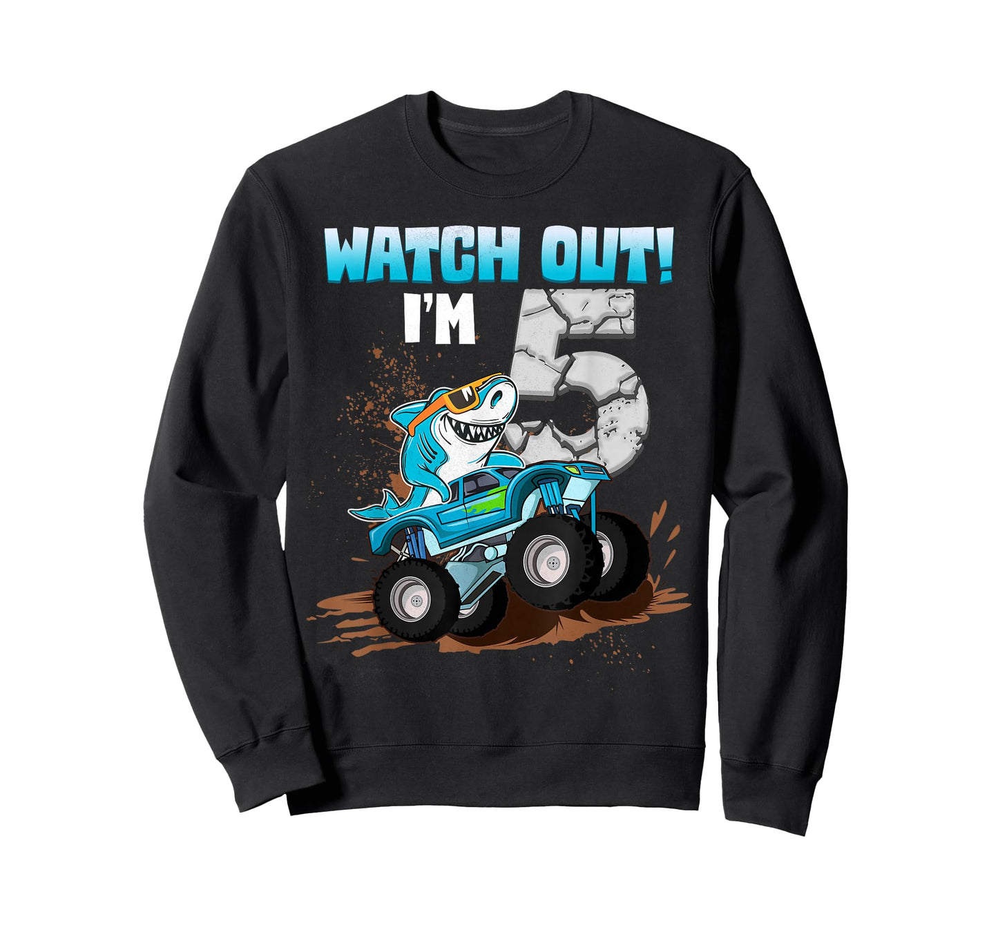 5 Years Old 5th Birthday Shark Boy Girl Monster Truck Gamer T-Shirt