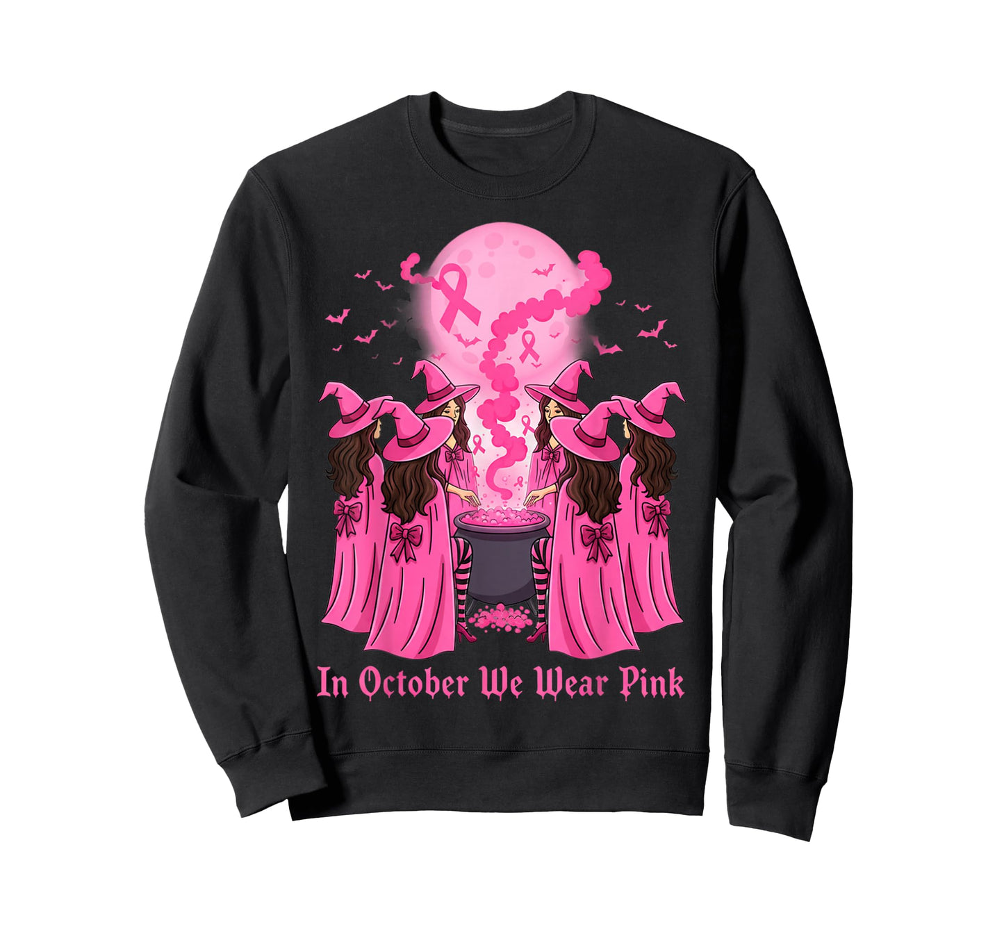 October We Wear Pink Witch Halloween Breast Cancer Awareness T-Shirt