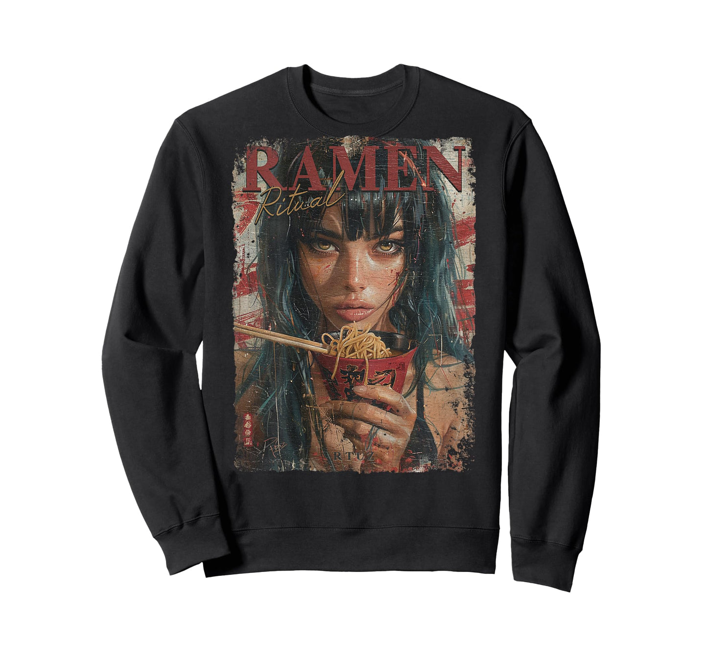 Back print Pin-up Girl Ramen Noodle Anime Manga Asian Ramen T-Shirt