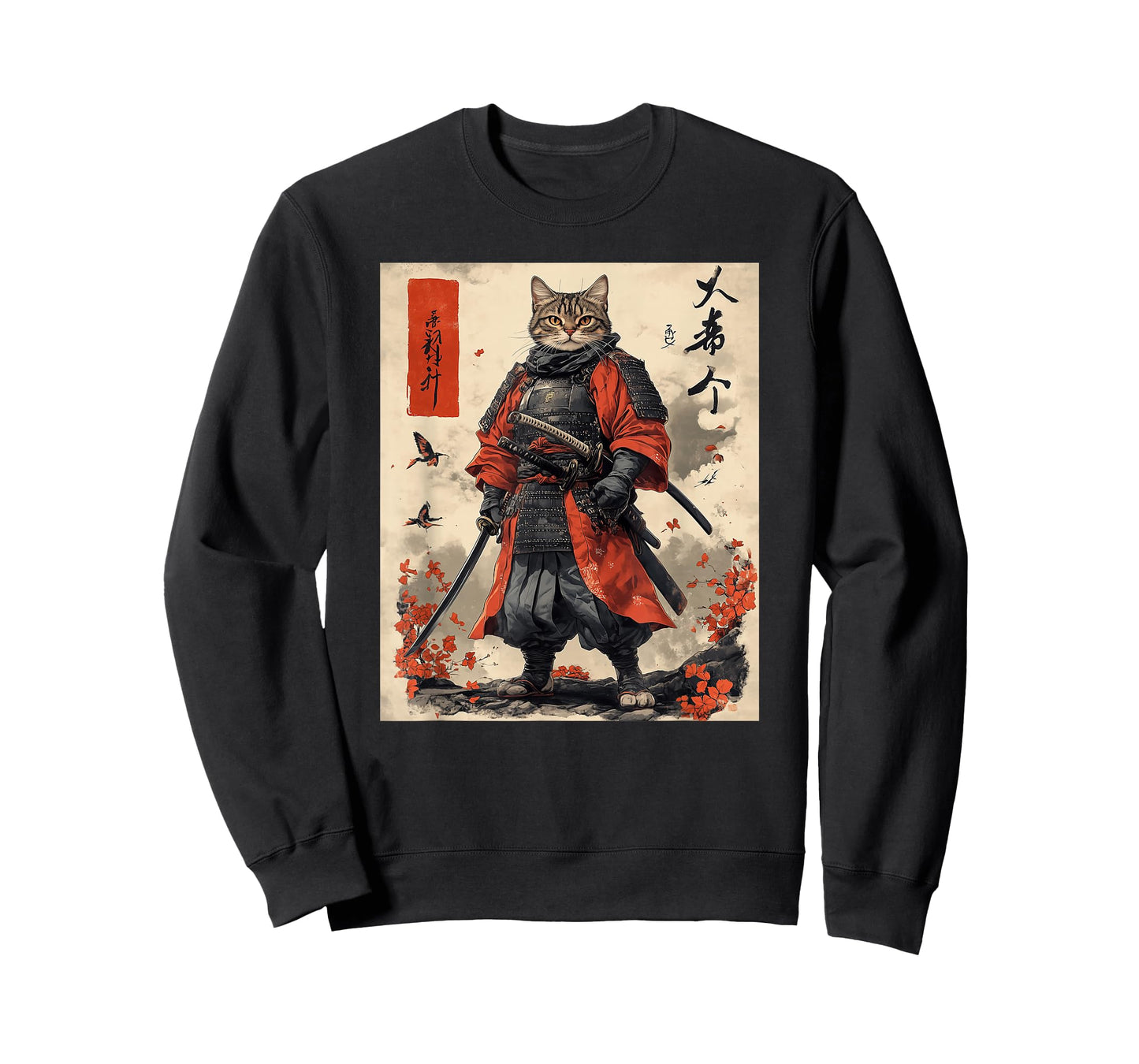 Samurai Cat T-Shirt - Japanese Art Style Warrior Graphic Tee T-Shirt