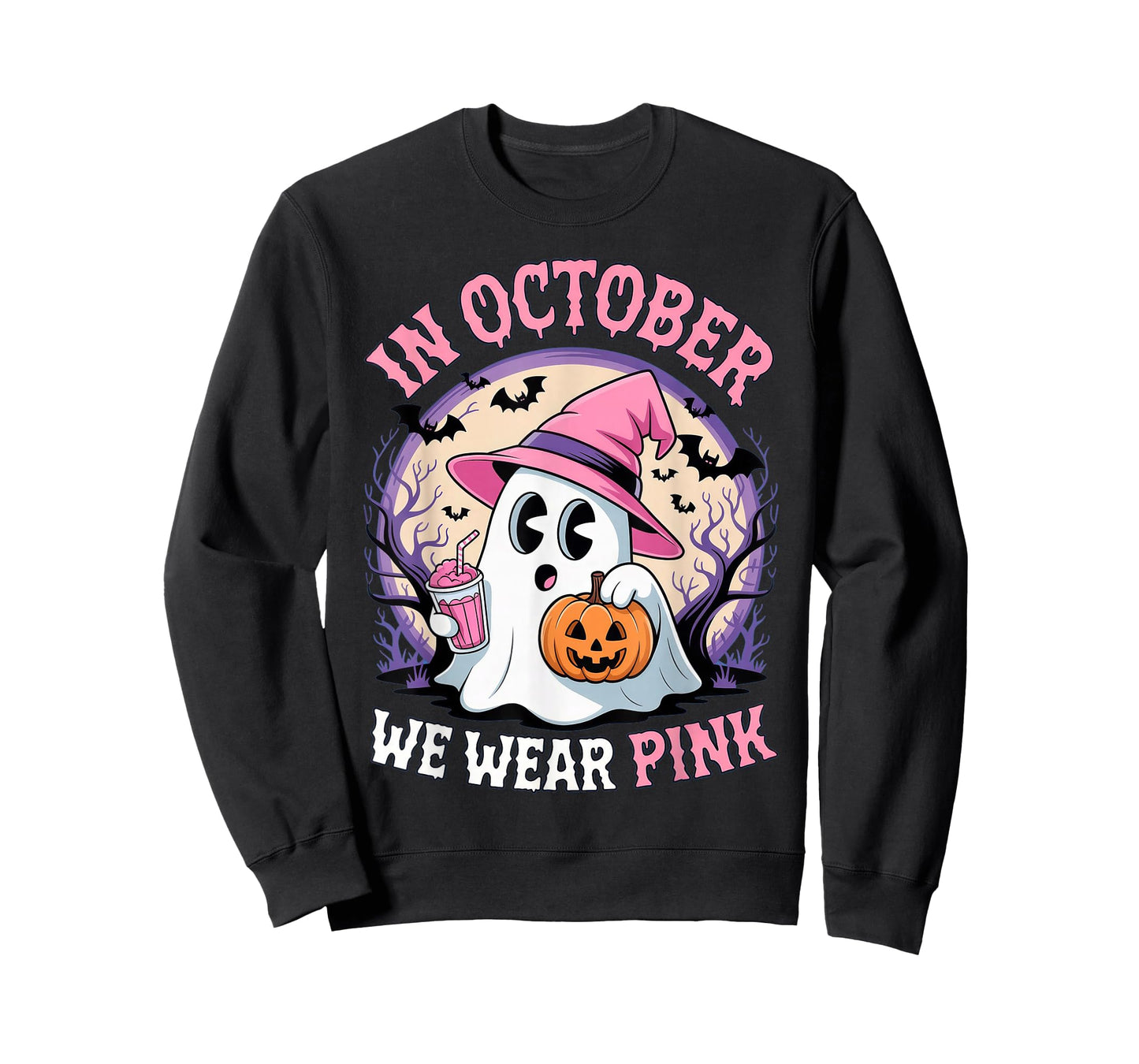 Breast Cancer in October We Wear Pink Ghost T-Shirt