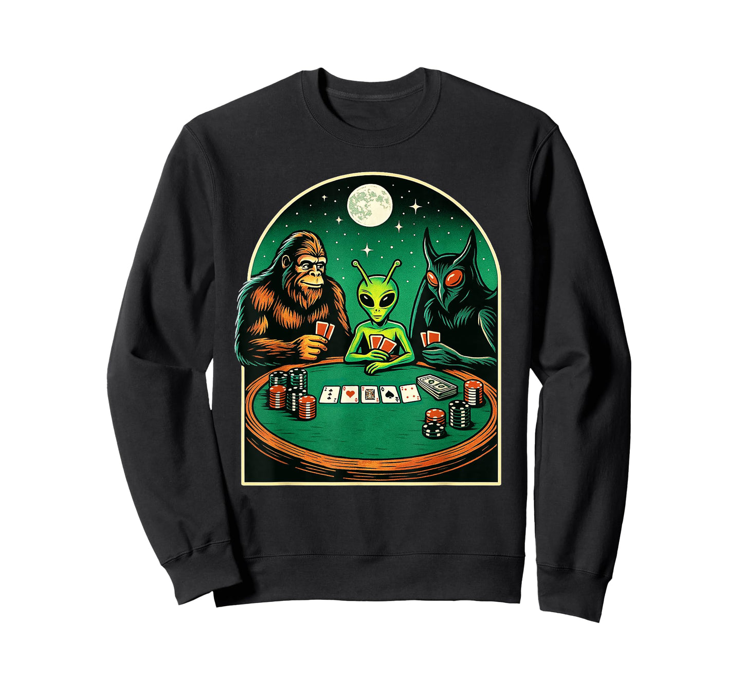 Poker Shirt Men Women Bigfoot Alien Mothman Playing Poker T-Shirt