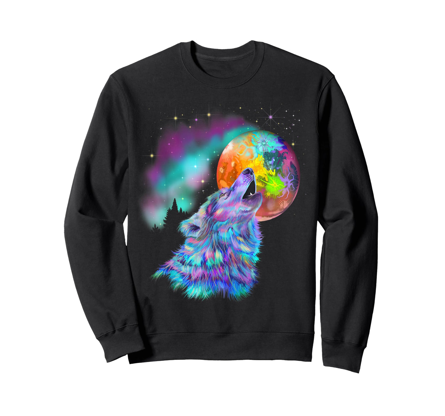 Colorful rainbow psychedelic trippy howling at moon wolf T-Shirt