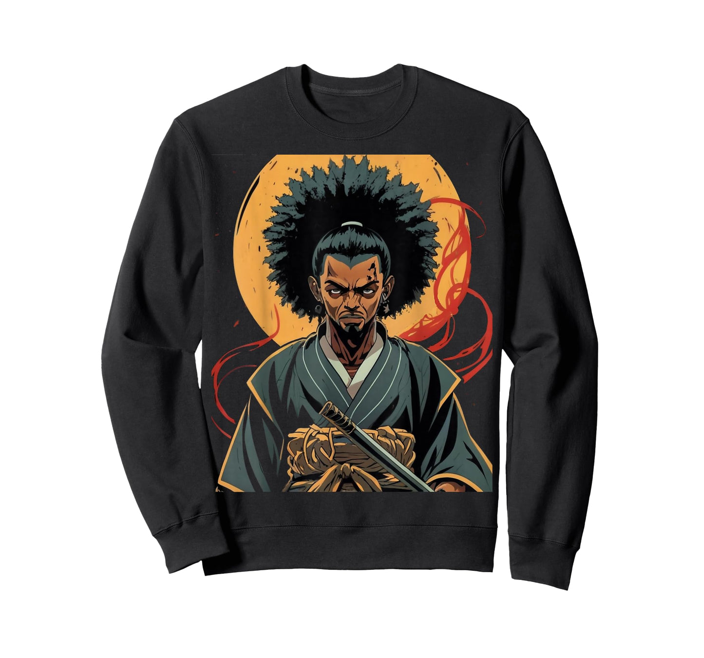 Afro American Samurai Anime Cartoon Japanese Bushido Warrior T-Shirt